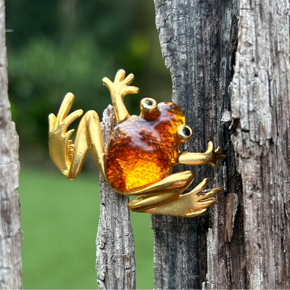✨VINTAGE✨ circa 1970 Baltic amber adorable frog brooch
